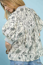 Umgee Mixed Print Puff Sleeve Split Neck Top