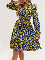 Floral Notched Flounce Sleeve Dress