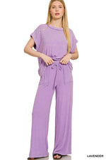 Zenana Ribbed Acid Wash Rayon Top & Pants Set