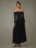 Off Shoulder Long Sleeve Maxi Dress - Ladyez