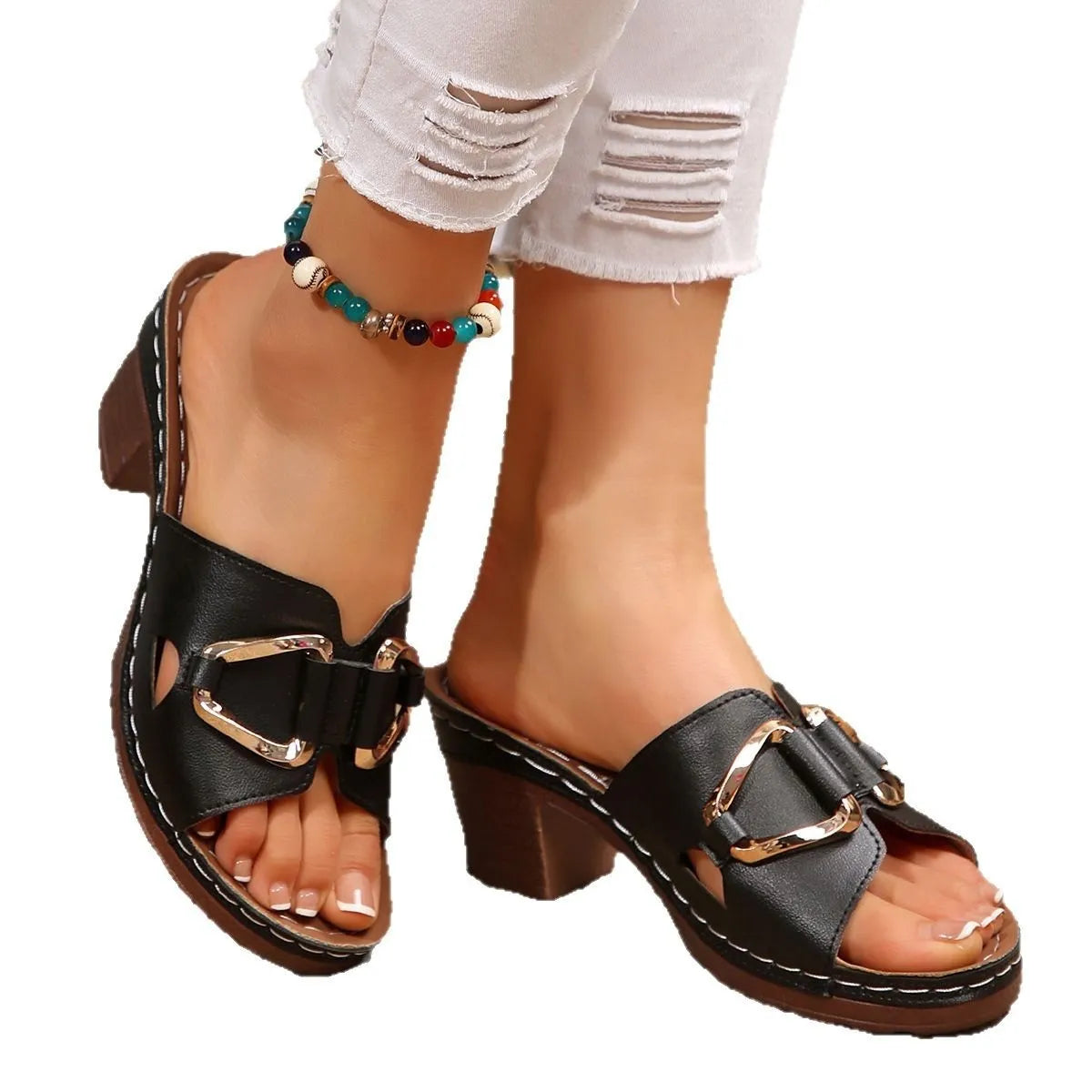 Open Toe Block Heels Sandals