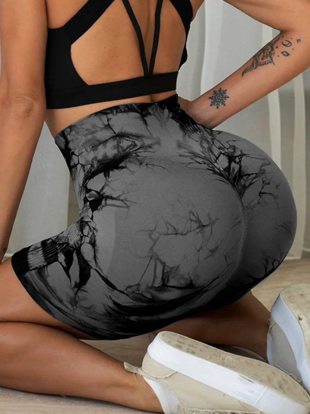 Tie-Dye High Waist Active Shorts - Ladyez