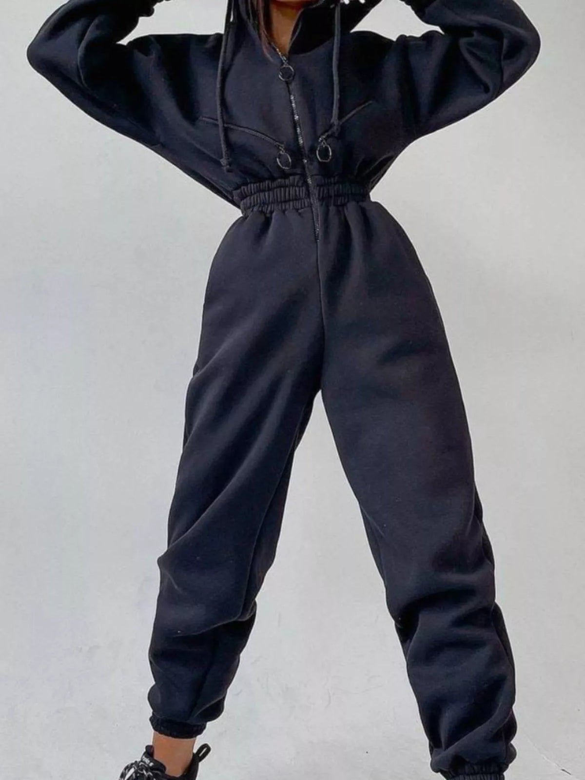 Zip Front Dropped Shoulder Jumpsuit