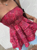 Smocked Layered Paisley Print Tube Top