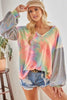BiBi V Neck Tie Dye French Terry Top with Shiny