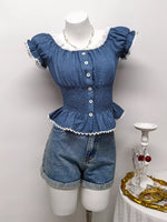 Smocked Short Sleeve Blouse