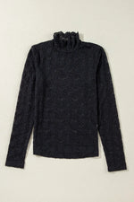 Lace Mock Neck Long Sleeve Blouse