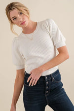 And The Why Puffed Half Sleeve Rib Basic Bodysuit - Ladyez