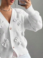 Bow Cable Knit V-Neck Cardigan