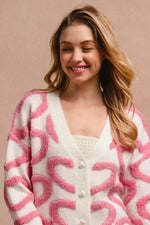BiBi Textured Heart Buttoned V Neck Cardigan