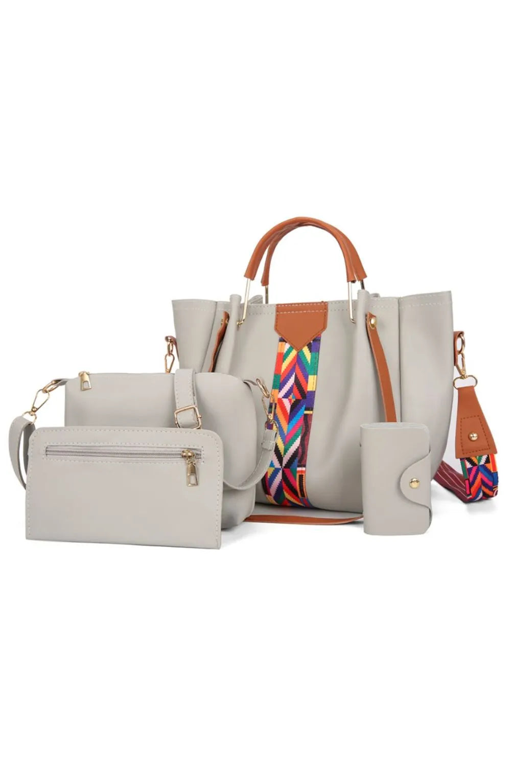 4-Piece Geometric Strap Bag Set - Ladyez