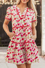 Floral Notched Short Sleeve Dress