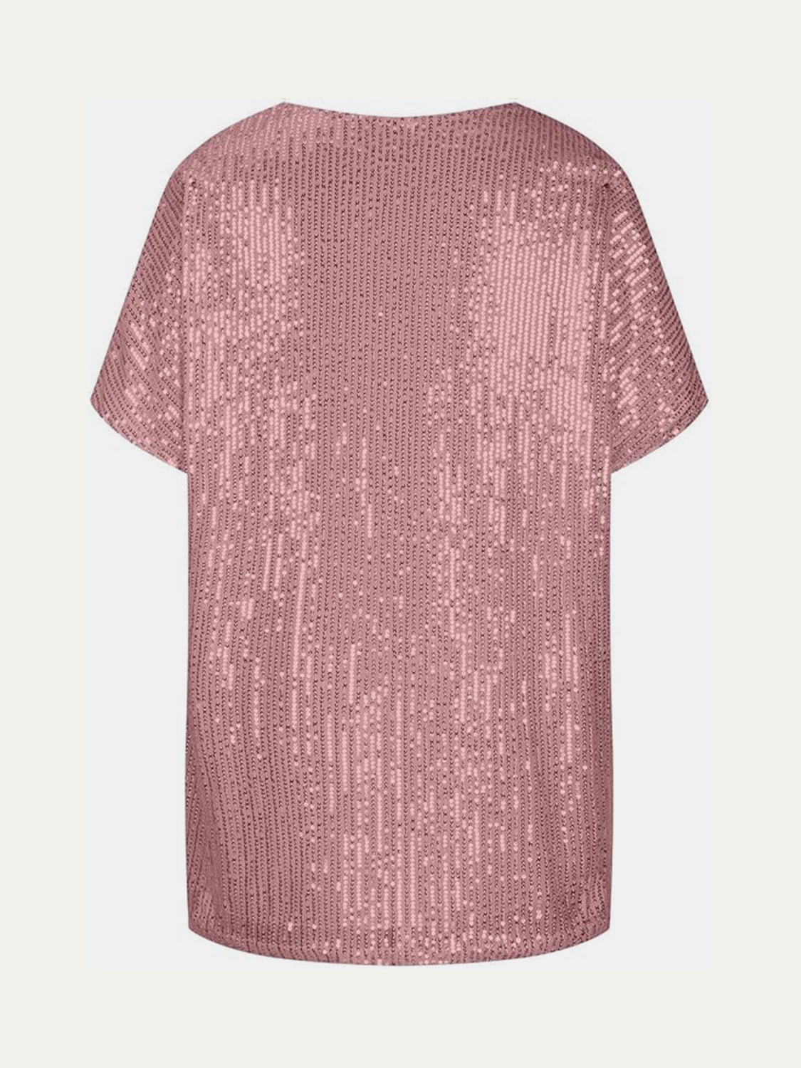 Full Size Sequin V-Neck Short Sleeve Top - Ladyez