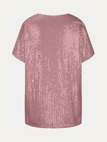 Full Size Sequin V-Neck Short Sleeve Top - Ladyez