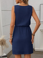 Waffle-Knit Drawstring Mini Tank Dress - Ladyez