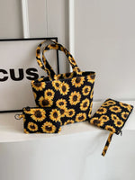 Sunflower Print 3-Piece Canvas Bag Set - Ladyez