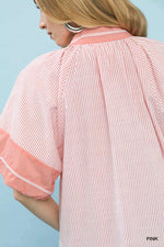 Umgee Striped Mixed Puff Sleeve Blouse