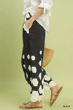 Umgee Hexagon Print Wide Leg Pants with Scalloped Hem
