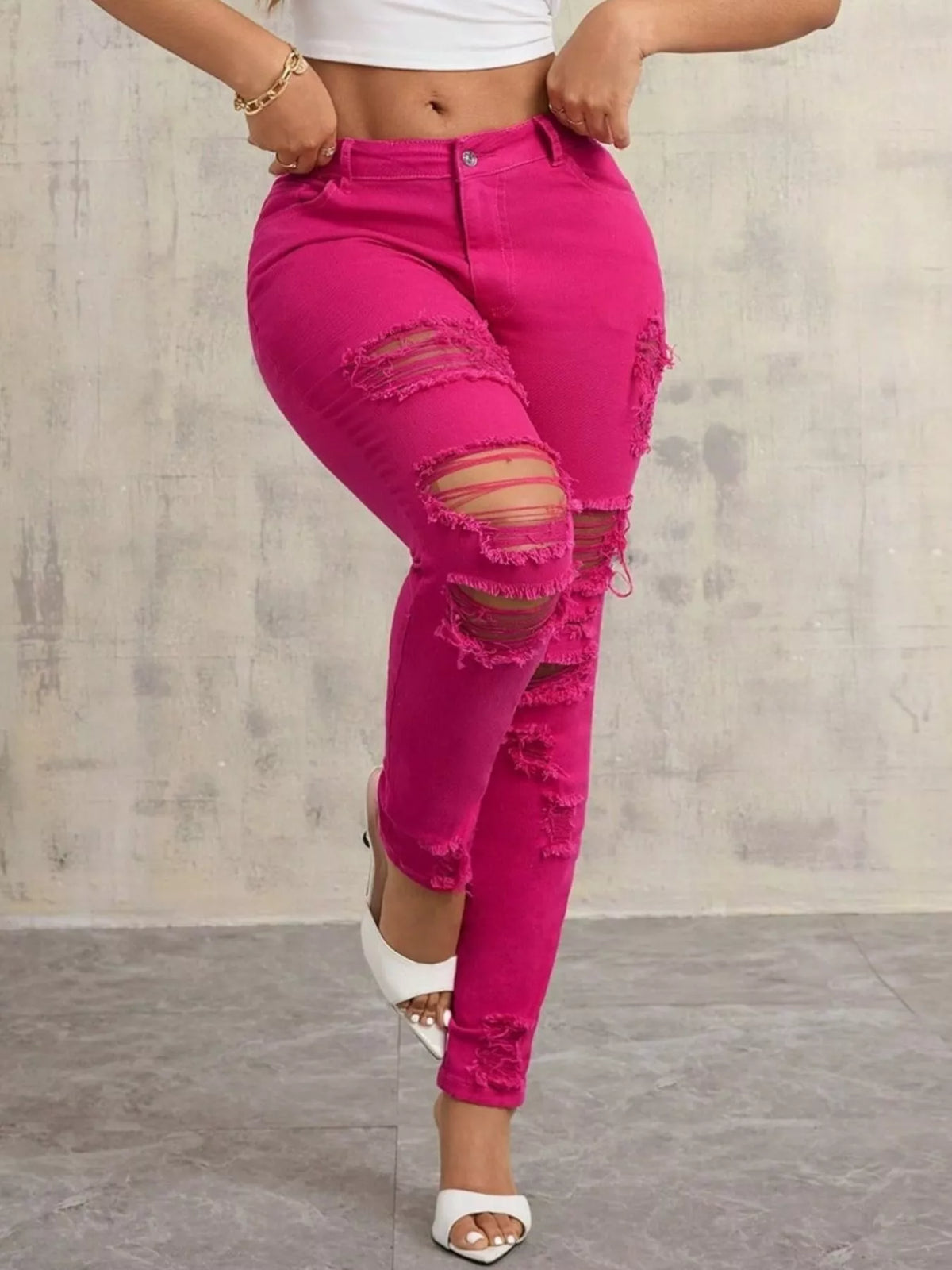 High-Waisted Distressed Skinny Jeans