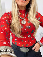 Abstract Print Long Sleeve Stand Neck Sheath Blouse