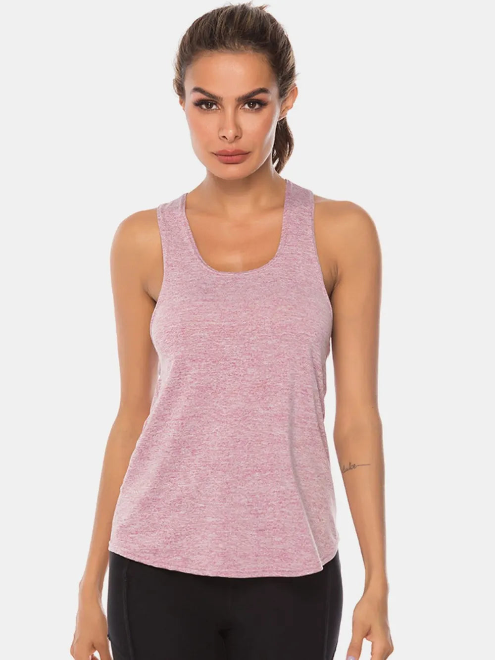 Full Size Scoop Neck Wide Strap Active Tank - Ladyez