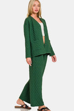 Zenana Quilted Button Up Long Sleeve Top and Pants Lounge Set - Ladyez