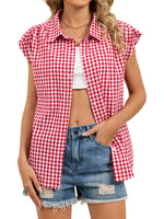 Plaid Button Up Cap Sleeve Shirt