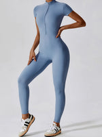 Basic Bae Half Zip Short Sleeve Active Jumpsuit - Ladyez