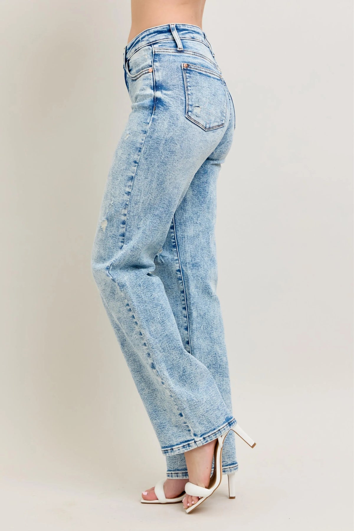 Judy Blue Full Size Hw Mineral Wash Destroy 90's Straight Jeans Plus Size - Ladyez