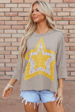 Star Applique Round Neck T-Shirt - Ladyez
