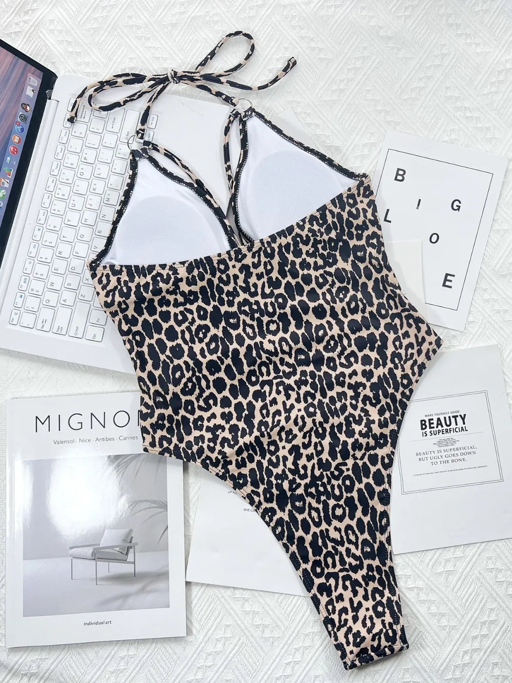 Leopard Cutout Halter Neck One-Piece Swimwear - Ladyez