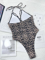 Leopard Cutout Halter Neck One-Piece Swimwear - Ladyez