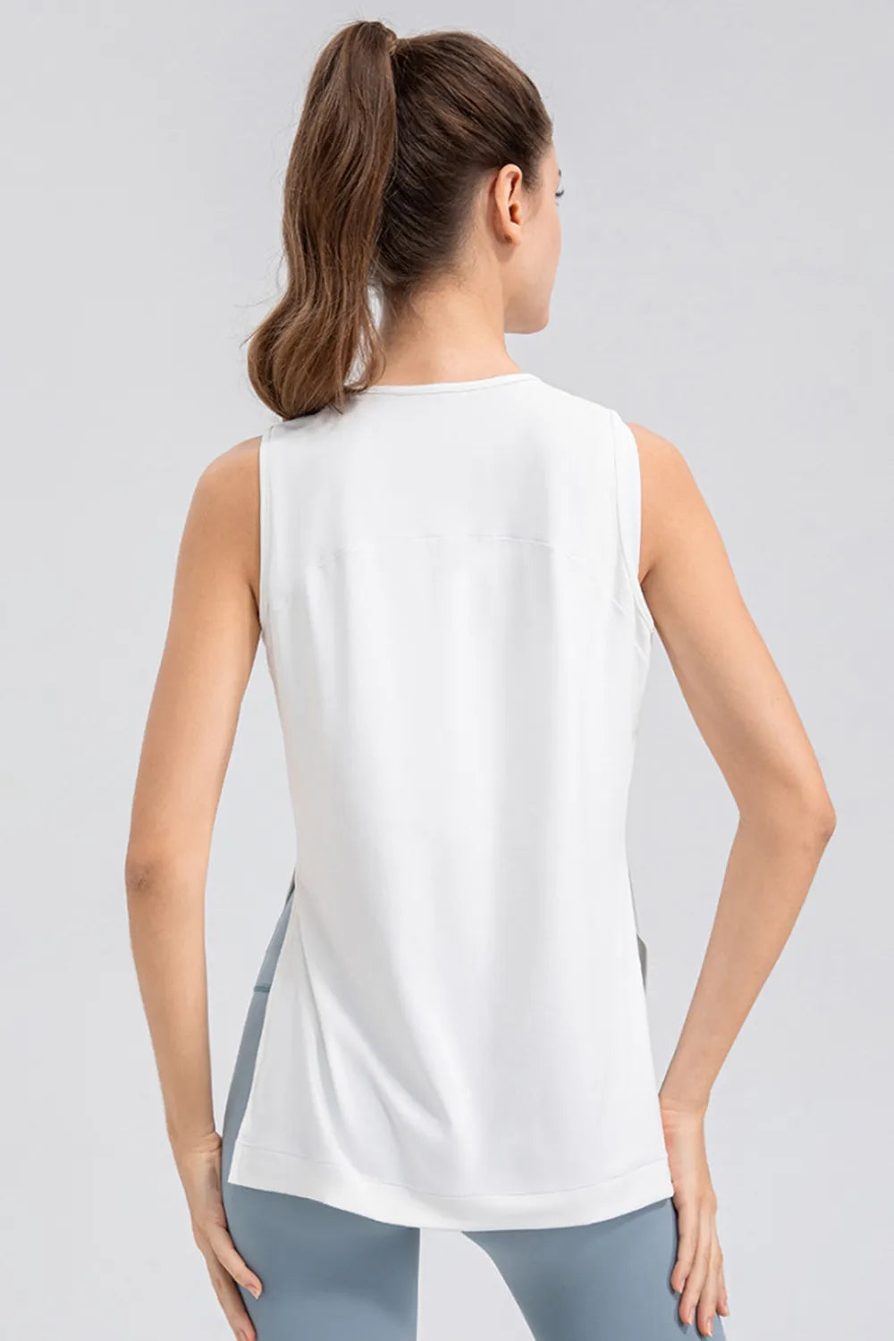 Slit Round Neck Tank - Ladyez