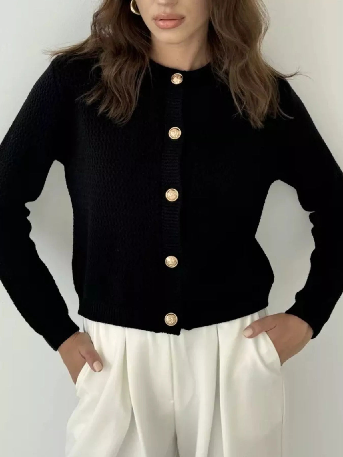 Button Up Texture Knit Cardigan