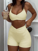 Ruched Sports Bra and High-Waisted Shorts Active Set - Ladyez