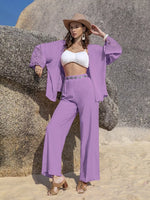 Lace Detail Open Front Cover Up and Pants Set