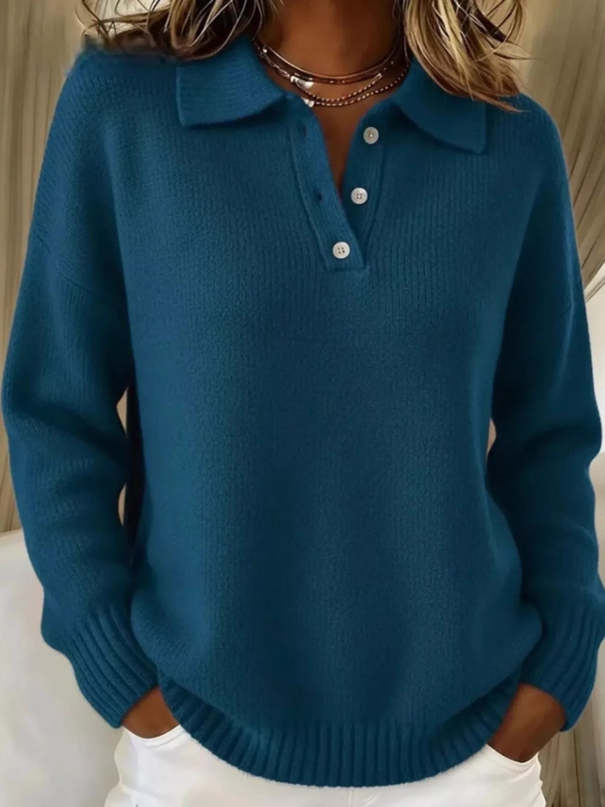 Full Size Button Detail Drop Shoulder Sweater Plus Size