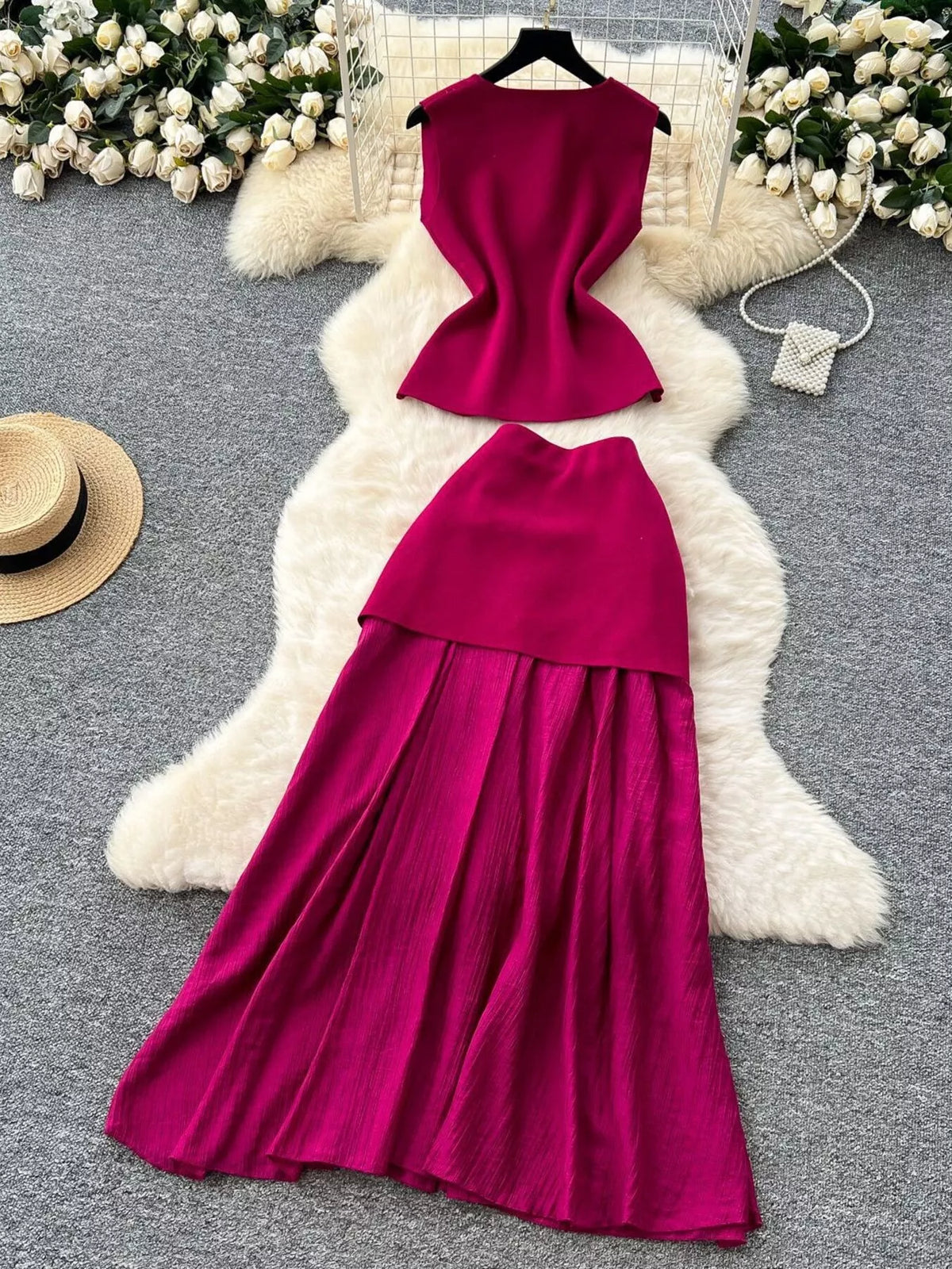 Button Up Sleeveless Top and Skirt Set