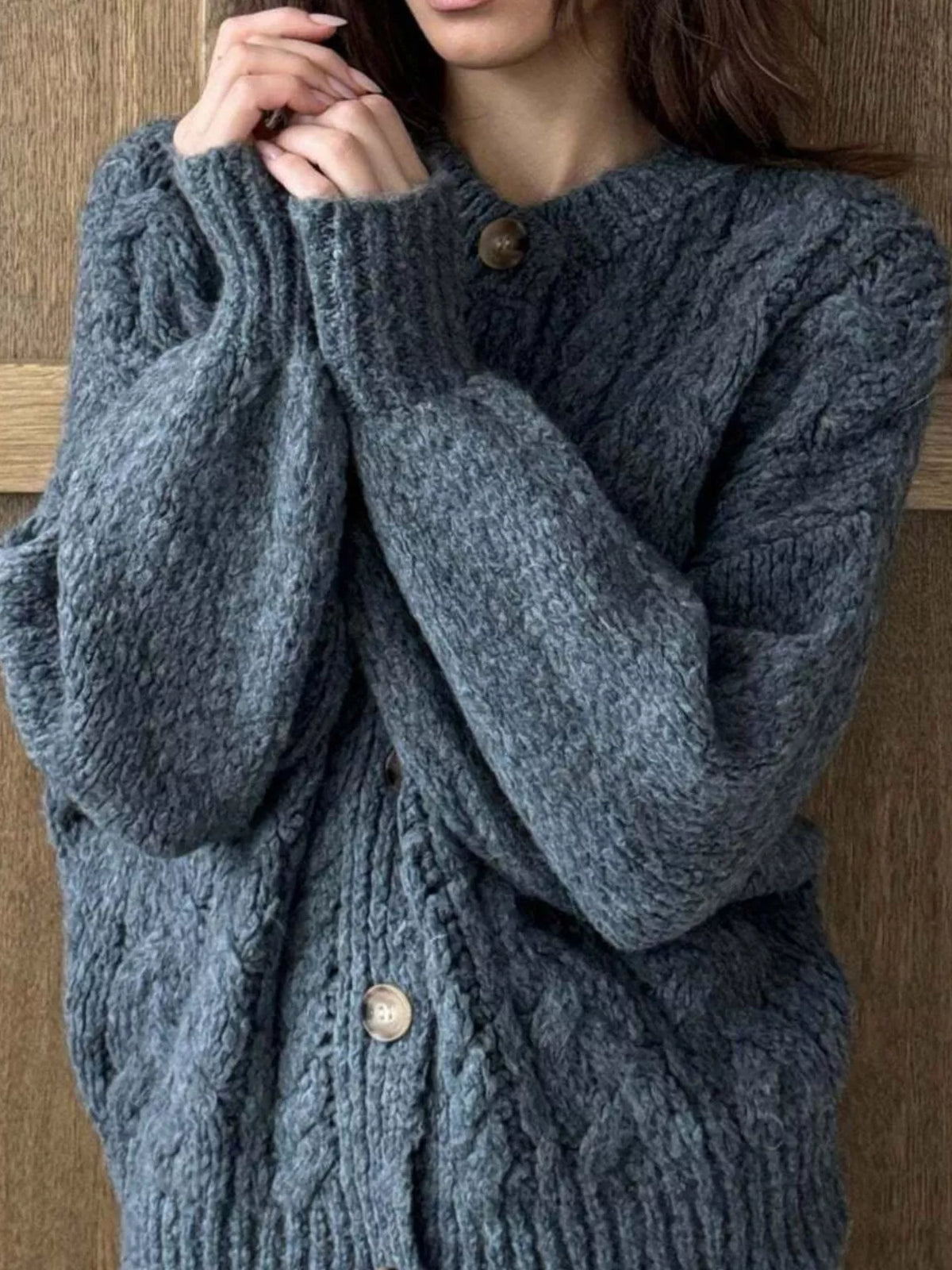 Cable Knit Button-Down Cardigan