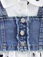 Children's Heart Print Dress & Denim Cami Set