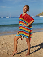 Angel Wings Cutout Striped Cover-Up with Tassel - Ladyez