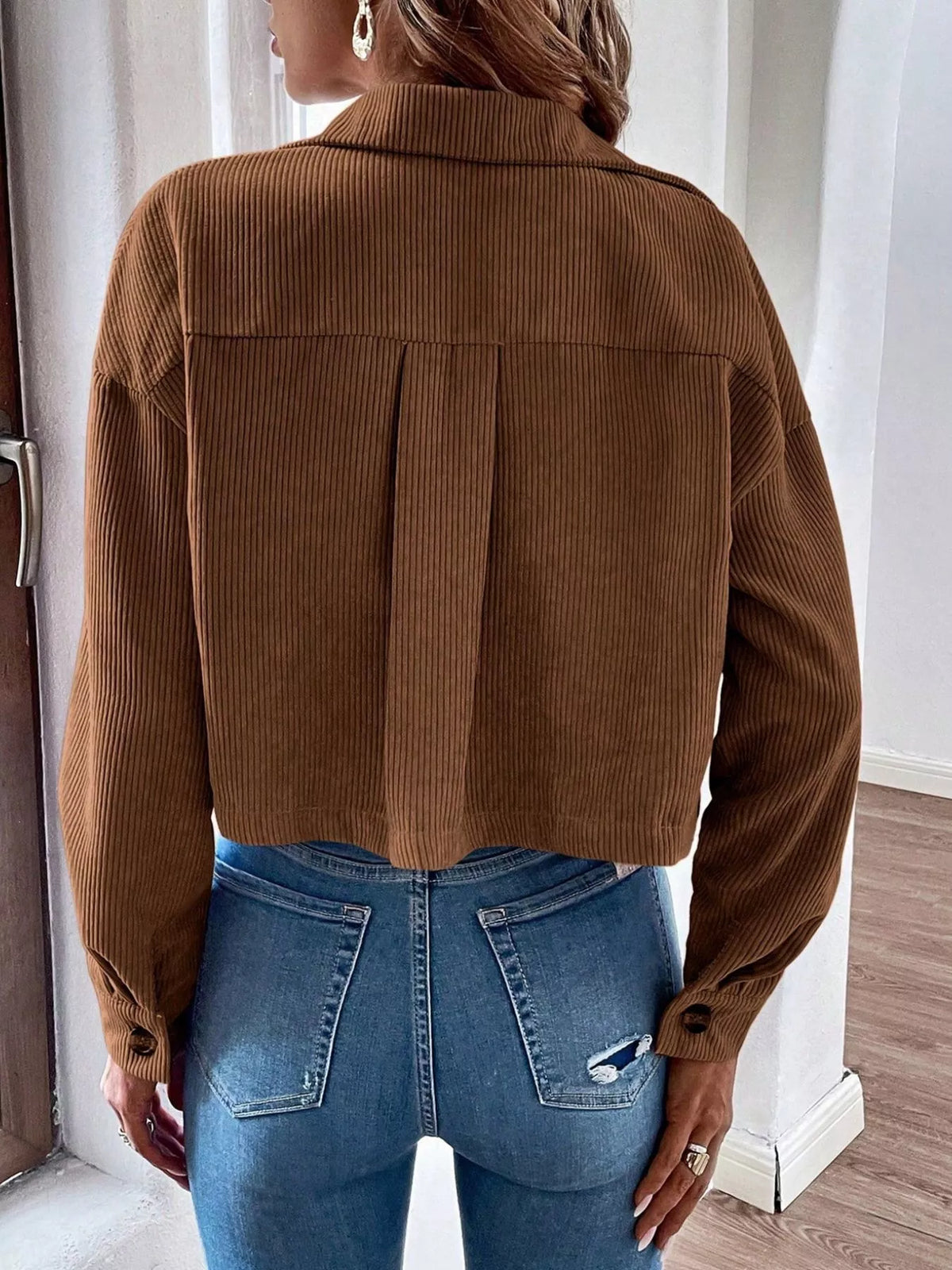 Cropped Corduroy Button-Down Jacket