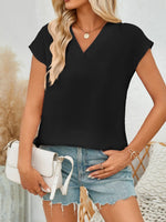 V-Neck Cap Sleeve Blouse