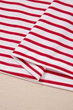 Stripe Floral Puff Sleeve Patchwork Round Neck Loose Top
