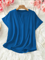 Casual Notched Short Sleeve Blouse - Ladyez