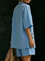 Full Size Casual Linen Button-Down Shirt & Shorts Set Plus Size