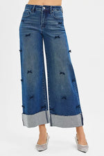 RISEN High Rise Crop Wide Leg Ribbon Detail Jeans