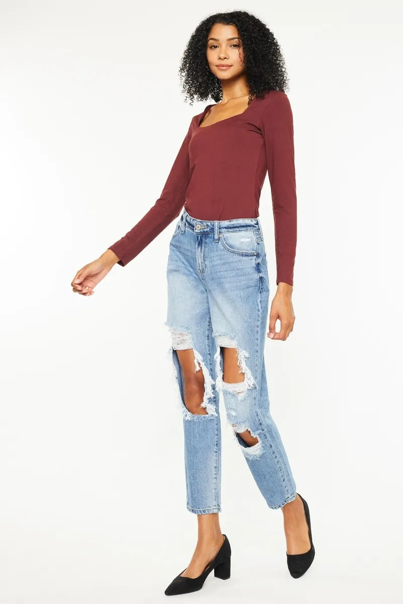 Kancan High Rise Distressed Boyfriend Jeans - Ladyez