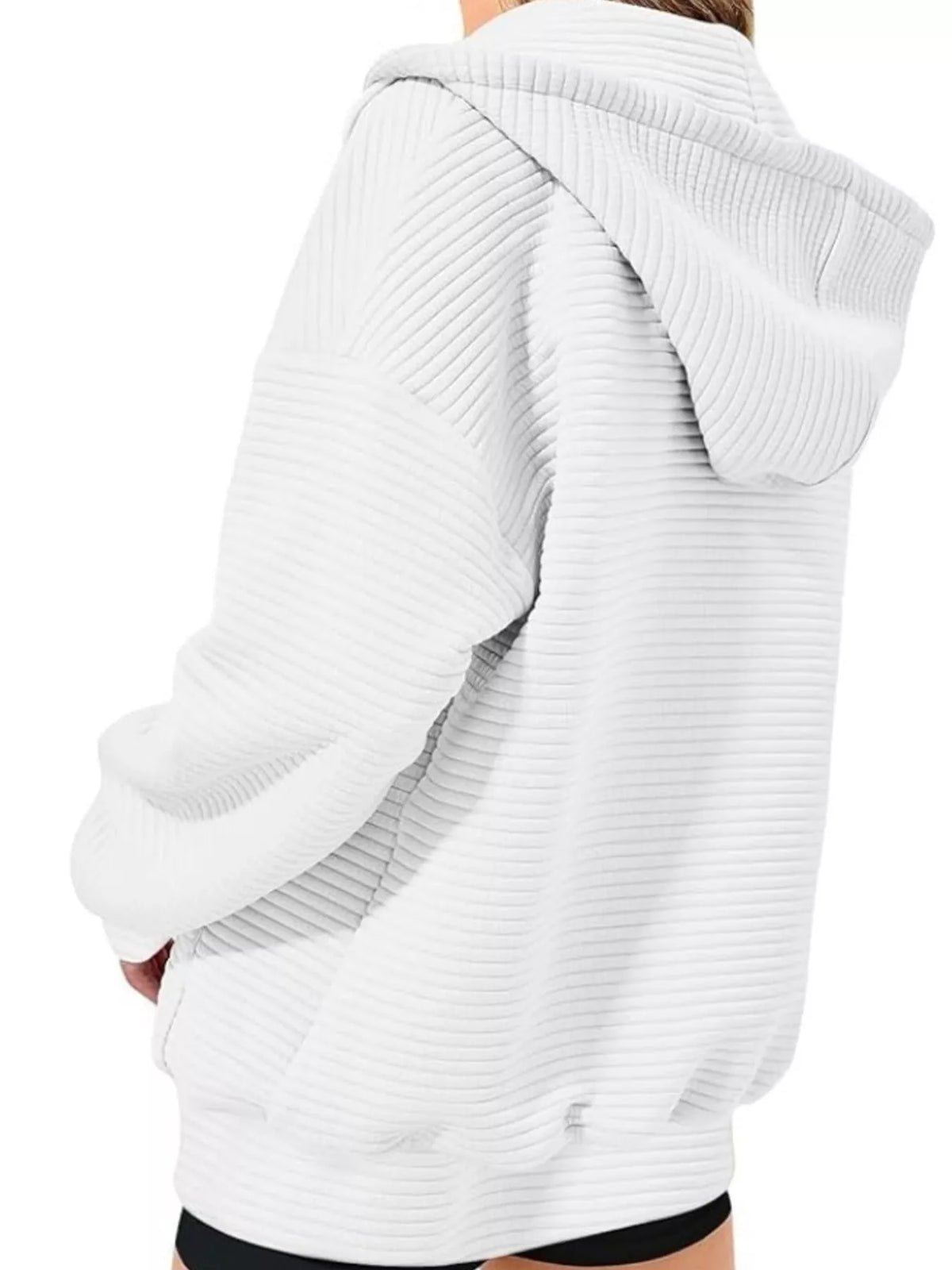 Drawstring Zip Up Dropped Shoulder Hoodie