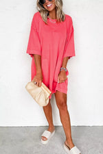 Coral Paradise Drop Shoulder Loose Casual T Shirt Mini Dress